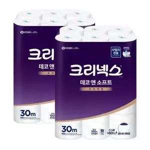 크리넥스 데코앤소프트 3겹 두루마리 화장지 휴지 30M 24롤 2팩