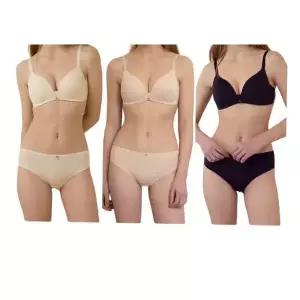 [매장정품] 원더브라 [Wonderbra] 아쿠아 V넥 노와이어 브라팬티 6종세트 크림+크림베이지+블랙 WBW5M48495