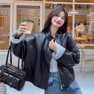 여성 봄 가을 루즈핏 빅사이즈 점퍼 빈티지 데일리룩 레더 재킷 코트