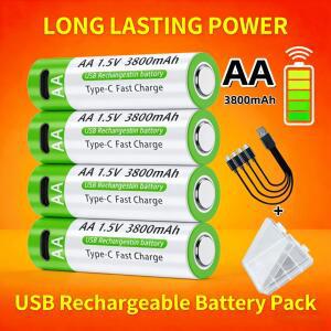 데이터 케이블과 보관 상자가 포함된 새로운 3800mAh 1.5V 리튬 이온 AA USB 충전식 배터리