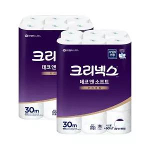 크리넥스 데코앤소프트 3겹 두루마리 화장지 30m 24롤 2팩 휴지
