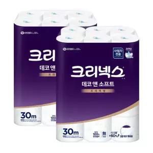 크리넥스 데코앤소프트 3겹 두루마리 화장지 30M 24롤X2팩 무향 1024222