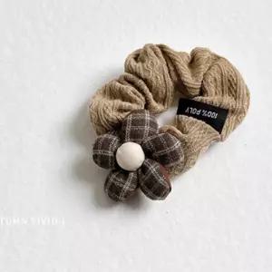 체크 플라워 스크런처 곱창밴드 비비드아이 가을 머리방울 초등학생헤어밴드 아기머리끈