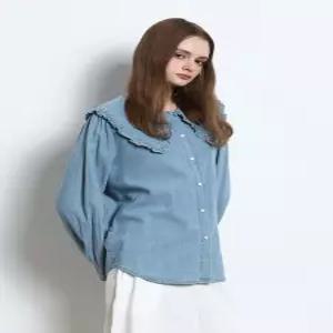 [(OZOC)] 빅카라 라운드넥 데님블라우스 (택가격 142000원)