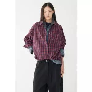 (백화점상품) STUDIO TOMBOY 오버핏 포켓 멀티 체크 셔츠_레드 9106321109