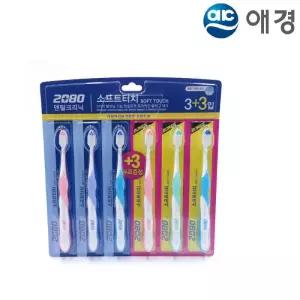 하니B1 애경 2080 소프트터치 칫솔 6개입 혼합 이중미세모 스마트 하니 높은 재구매