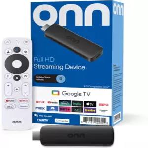 ONN 안드로이드 TV 2K FHD 스트리밍 스틱 리모컨 및 전원 어댑터 포함 WiFi HDMI 크롬캐스트 내장
