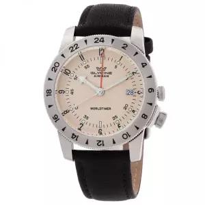 Glycine 남성 시계 GMT 쿼츠 아이보리 다이얼 빈티지 손목시계