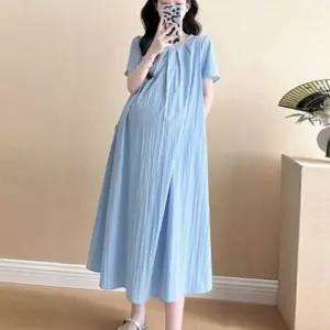 (올핀)플리츠 롱 원피스 여성스러운 반팔 데일리 착용감 편안한 시원한