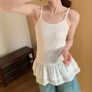 여성 레이어드 프릴 롱 끈나시 데일리 이너웨어 민소매 코디