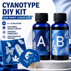100/200ml 시아노타입 액체 DIY 키트 패브릭 프린트메이킹 섬유 리넨 원단 목재 제작 스펀지 브러쉬 종이