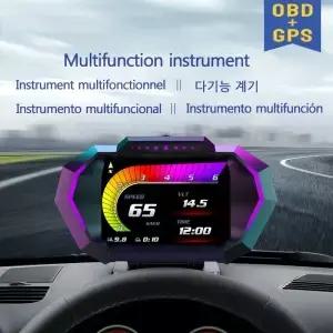 OBD2 GPS HUD P24 헤드업 디스플레이 자동차 디지털 속도계 연료 소비량 수온 전압 경사계 알람 기능 포함