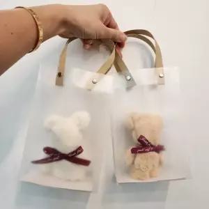 답례품 베이지 크림 곰 손수건 베어 핸드타월 불투명 선물 포장백