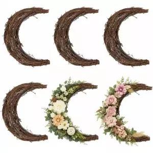 BESTOYARD 6개입 8인치 라마단 문 포도나무 화환 하프 프레임 천연 라탄 DIY 공예 베이스 이드 무바라크
