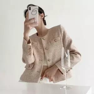 노카라 핑크 트위드 자켓 하객룩 봄 가을 여성 재킷 봄가을 패션 의류 코트 오버핏자캣