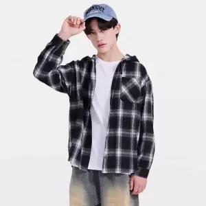 [에꼴리에] 남녀공용 가을이월 루즈핏 후드체크 셔츠(26A5333)