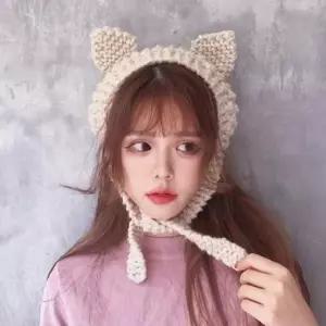 귀여운귀마개 고양이귀 니트 귀도리 귀여운 겨울 뜨개질 모자