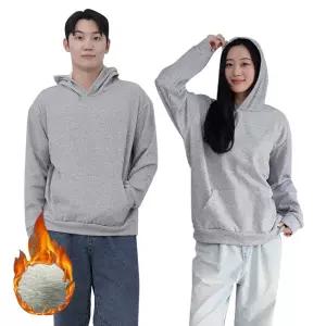남녀공용 오버핏 기모 후드티 끈없는 안감 융털 커플