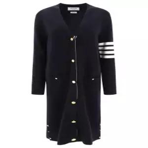 26FW 톰브라운 울 밀라노 스티치 4바 브이넥 롱 가디건 FKC289A 00014 415 NAVY DOM