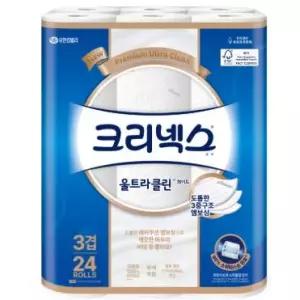 크리넥스 울트라클린 화이트 3겹 화장지 25m 24롤, 2팩