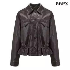 GGPX 정상가 139000원 | 카라 스트링 포켓 레더 자켓 GQCJK026D)