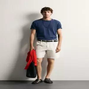 ZARA 플리츠 레귤러핏 버뮤다 팬츠 - 스톤 6786/012/806