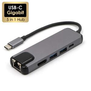 USB-C to RJ45 HDTV 4K 3.0 타입 C 5포트 허브 기가비트 이더넷 100/1000M 랜 맥북 프로 에어 썬더볼트 3