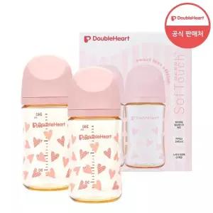 더블하트 모유실감3 스윗러브 240ml 트윈팩 젖병2개 노꼭지)