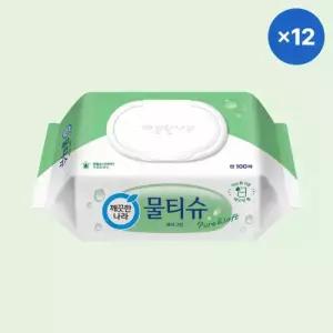 깨끗한나라 물티슈 퓨어 그린 캡형 100매 10팩+2팩(총12팩)