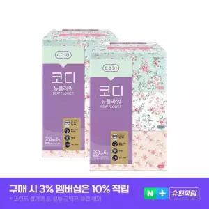 [코디] 뉴플라워 미용티슈 250매 x 6입 1팩+1팩 (총 2팩)