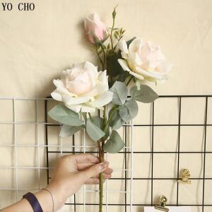 YO CHO 인공 재스민 눈 장미 지점 가짜 실크 장미 꽃 결혼식 장식 테이블 결혼 큰 장미 꽃 머리