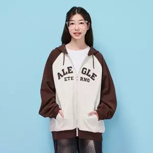 [에꼴리에] 여자 가을이월 루즈핏 배색라글란 후드점퍼(25C0151)