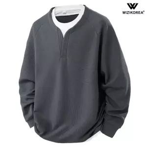 [위즈아이]남성 와플 레이어드 긴팔 티셔츠 봄 가을 오버핏 긴팔티 WI071T