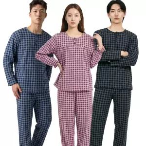 오픈 피치 체크 잠옷 세트 남성 여성 커플 긴팔 파자마 한벌 홈웨어 상하의 세트