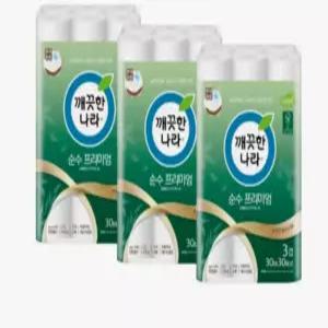 깨끗한나라 순수프리미엄 30m30롤3팩
