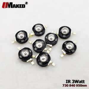 3W 적외선 고출력 LED 칩 IR 850nm 940nm 렌즈 포함 60/120도 각도 카메라 보안등 모니터 CCTV 라이트 비드