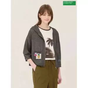 베네통 메쉬 자카드 크롭 니트 가디건 BAKCA5631