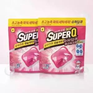슈퍼딥큐 플라워코튼 100개입+100개입 캡슐세제 실내건조 고농축 대용량 세탁 드럼세탁기 세제