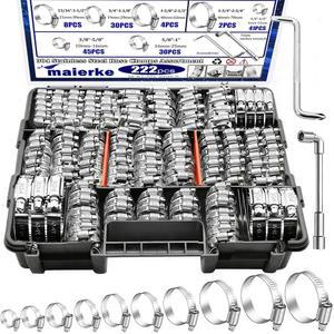 MAIERKE 222PCS 304 스테인리스 스틸 호스 클램프 어셈블리 키트 금속 조절식 1 /4