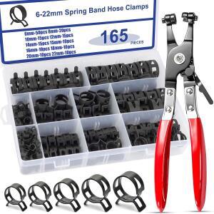 165pcs 6-22mm 검정색 Q673B 진공 스프링 연료 오일 워터 호스 클립 파이프 튜브 밴드 클램프 메탈 패스너