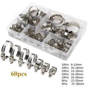 40/60/80pcs 8-38mm 호스 클램프 세트 스테인레스 스틸 조정 가능 자동차 연료 파이프 웜 기어 클립