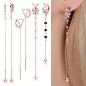 14K 금침 로즈골드 큐빅 체인 드롭 원터치 선물 진주