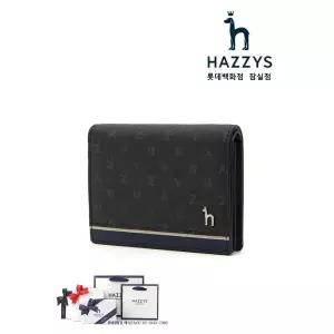 [롯데백화점]헤지스ACC [선물포장]HJHO3F457BK_ 남성용 블랙 가죽 레터링 패턴 배색 반지갑