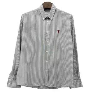 26SS 하트 로고 버튼 다운 스트라이프 코튼 옥스포드 셔츠 블랙 내추럴 화이트 (BFUSH063 CO0087 039) [당일]