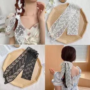 웨이빙스카프 넥포인트얇은 망사 헤어밴드 스카프 니트 머플러 숏머플러 숄 진주 쁘띠 핸드폰 미니 가을 패