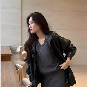 제로스트릿 브랜드마크 르제로 하이넥 레더 블루종 자켓 블랙