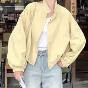 여성 하이넥 바람막이 집업 자켓 옐로우 1P 간절기 데일리 스포티 점퍼