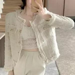 여성 골드 버튼 트위드 자켓 1P 노카라 테슬 간절기 정장 마이 하객룩