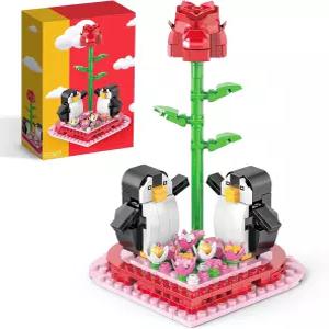 히트토이즈 로즈 발렌타인 플라워 빌딩 블록 세트 281+PCS 레드 부케 미니 성인 여성 청소년 실내 홈