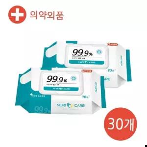 세정살균티슈 의약외품 누리케어 손소독물티슈 소독티슈 70매 30개